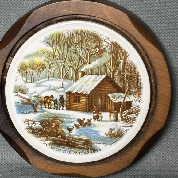 2 Vntg Jerry Abrams Currier Ives Wall Plaque Cottage Decor Ceramic Tile & Wood - Picture 2 of 12